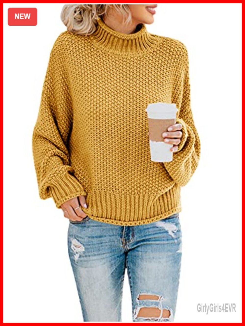 Womens Turtleneck Oversized Sweater Batwing Long Sleeve Chunky Knit Pullover
